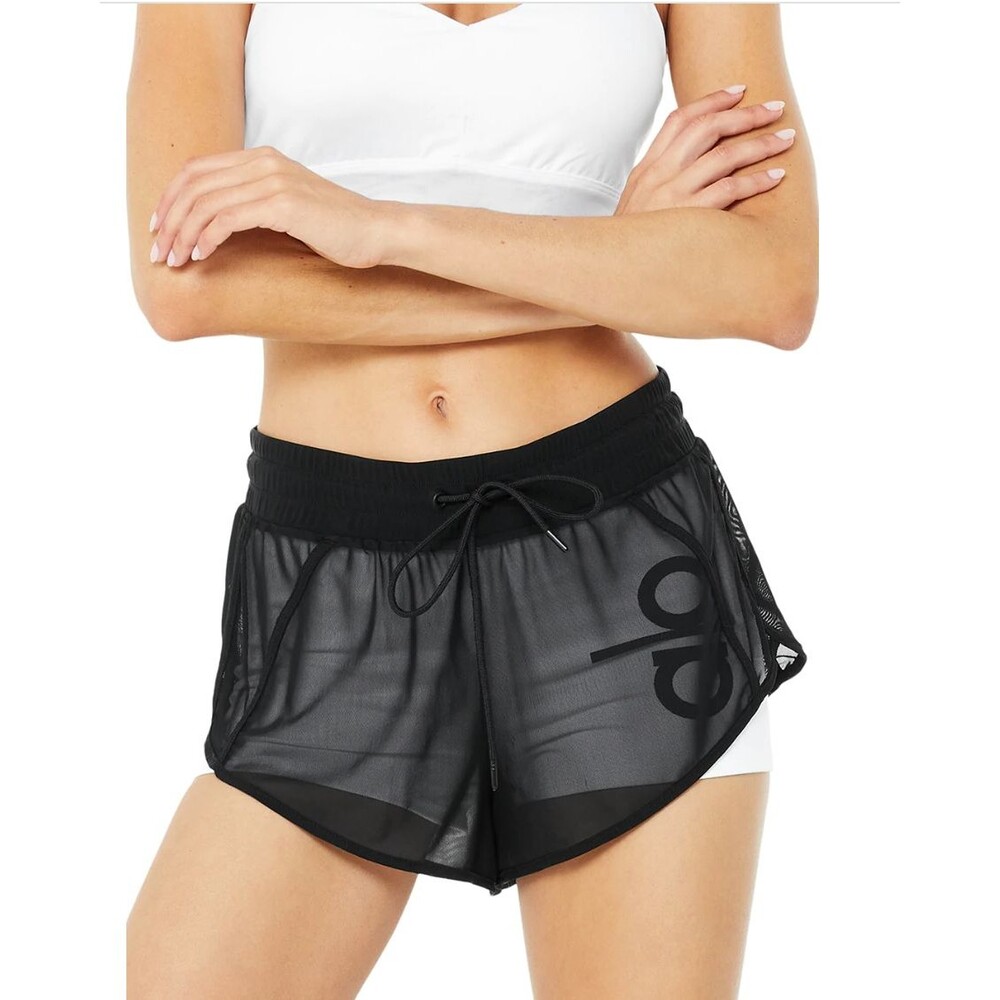 Alo Yoga Ambience Athletic Shorts Mesh Overlay Gym Loungewear Dance Sport Size M